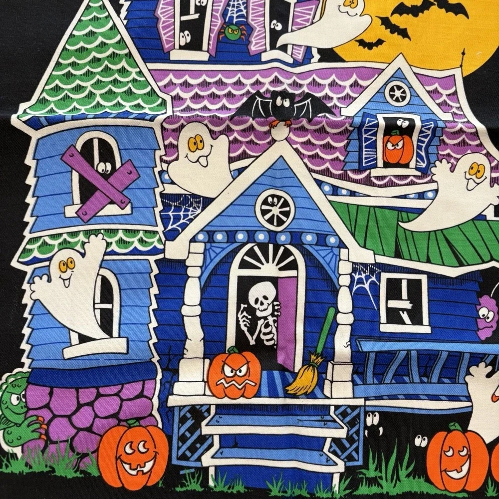 Vintage Halloween Trick Or Treat Haunted House Cranston Fabric Panels Cut Sew
